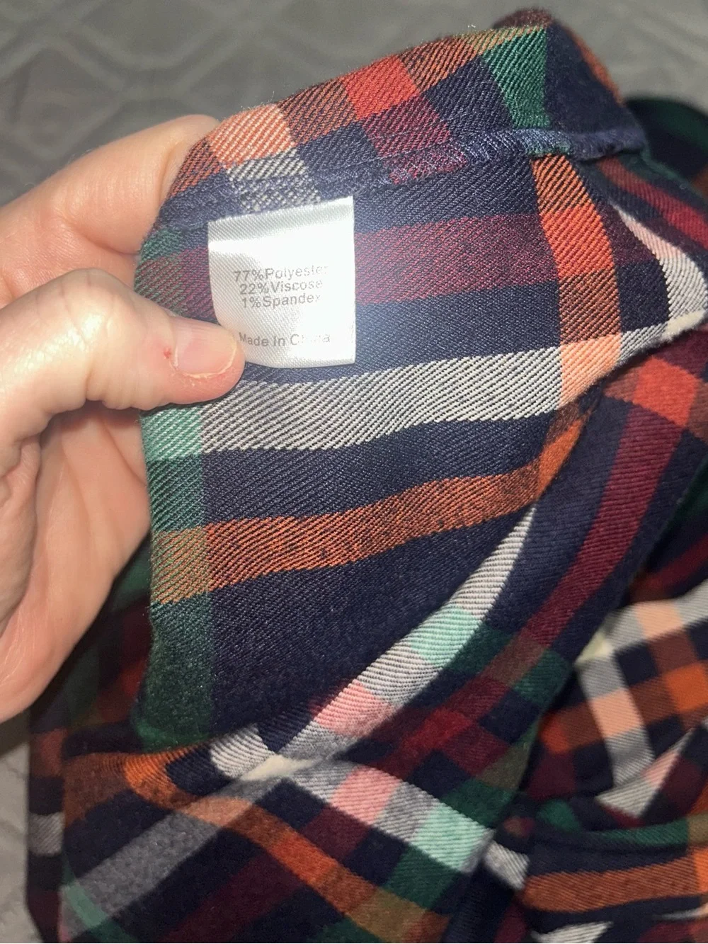 Tuckernuck Navy Plaid Top with Orange, Green, Burgundy and Cream Accents Lg